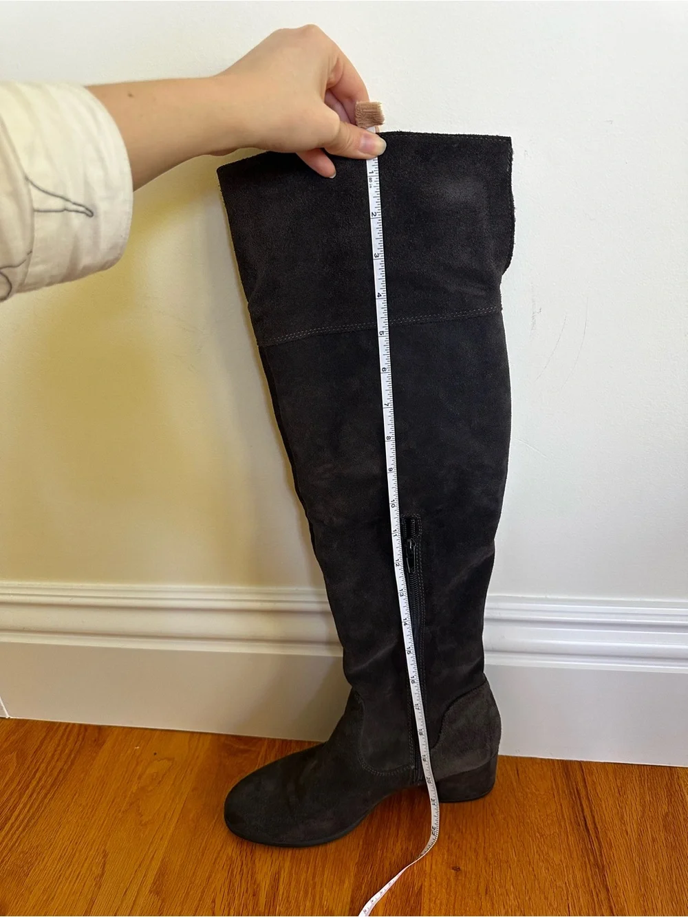 Tamaris Joyce Anthracite Women's Fold-Over Suede Knee Boots - Dark Brown 8.5M